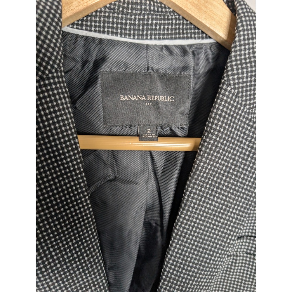 Banana Republic Womens Black White Micro Houndstooth Single Button Blazer Size 2 - Picture 3 of 7